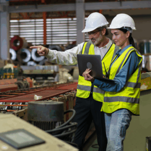 WHS trends 2026 as project managers review safety standards and compliance during a factory inspection